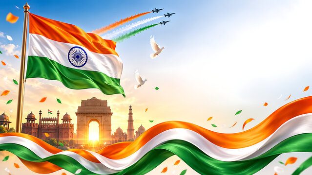 Premium Indian Independence Day Celebration Banner Featuring Indian Flag, Independence Day, Republic Day, Blank Space for Editorial Use