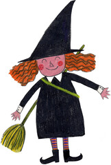 halloween witch with broom