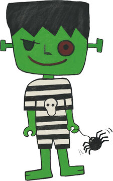 funny cartoon zombie and little spider