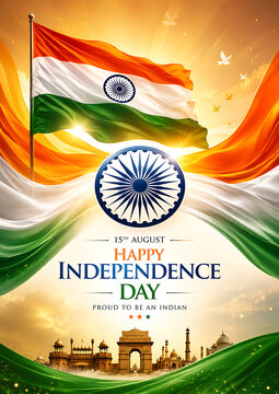 Happy Indian Independent Independence Day Celebration, Republic Day, Indian Flag Banner with Blank Space for Editorial Use Template