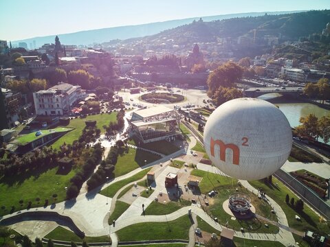 Tbilisi, Georgia. - November 07, 2025: Aerial view of Rike Park in Tbilisi