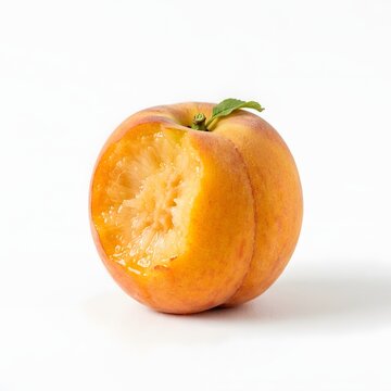 Fresh peach with a bite. Juicy fruit for healthy snacking or desserts.