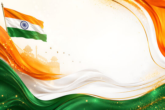 Elegant Indian Independence Day Celebration with Indian Flag, Independence Day, Republic Day, Blank Copy Space Editorial Banner Template