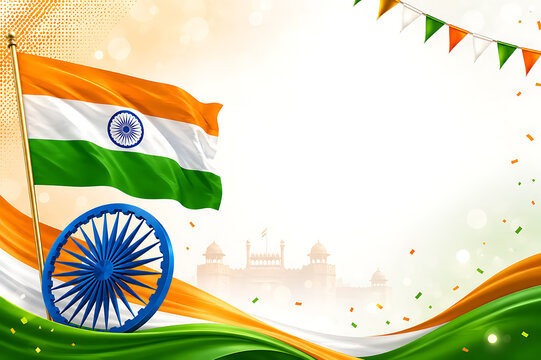 Indian Independence Day Celebration, Independence Day, Republic Day, Indian Flag with Blank Space for Editorial Use Banner and Templates