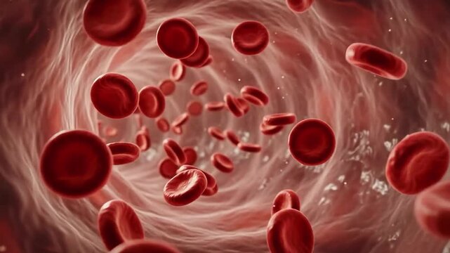 Numerous Red Blood Cells Travel Fast Inside Human Artery Vessel