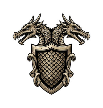 Two headed dragon emblem shield crest heraldry