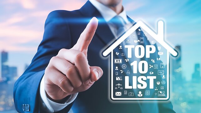 Top ten list business ranking and performance evaluation concept