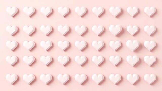 Seamless Pattern of White Geometric Faceted Heart Shapes on Pastel Pink Background. Romantic and Minimalist Backdrop for Valentine's Day, Love, and Wedding Concepts.