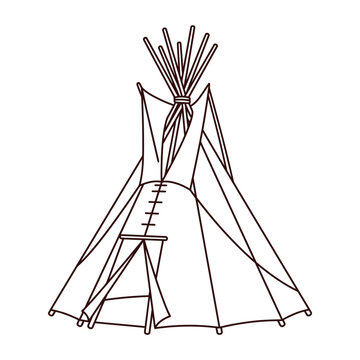 Native American Teepee Outline Drawing, Indigenous Dwelling, Tribal Shelter