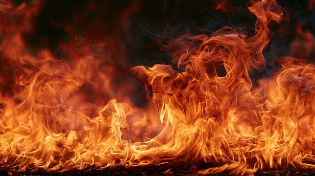 Intense, vibrant flames dance and flicker, casting a warm, fiery glow