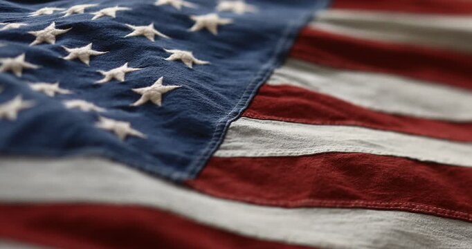 Focus Pull on American Flag Embroidered Stars and Fabric Stripes 4K