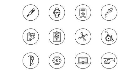 Fototapeta premium Medical line icons set with circle outline healthcare vector symbols