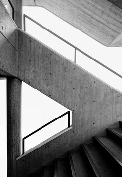 Modern Building Concrete Staircase Cement Handrail Brutalist building Geometric space Architecture details 