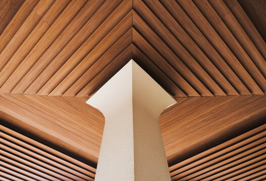 Wooden panel Ceiling Column interior Architecture details 