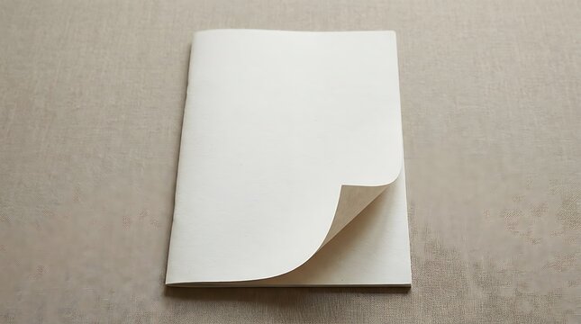 Blank white paper notebook with a curled page corner sitting on a textured brown surface for branding design and professional document presentation. magazine mockup psd