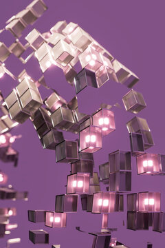3D Purple Cubes Holographic Light Matrix