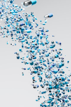 3D Blue Capsules Medical Innovation Cloud