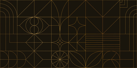 Luxury geometric gold line art and art deco background vector. Abstract geometric frame and elegant art nouveau with delicate. Illustration design for invitation, banner, vip, interior, decoration. © TWINS DESIGN STUDIO