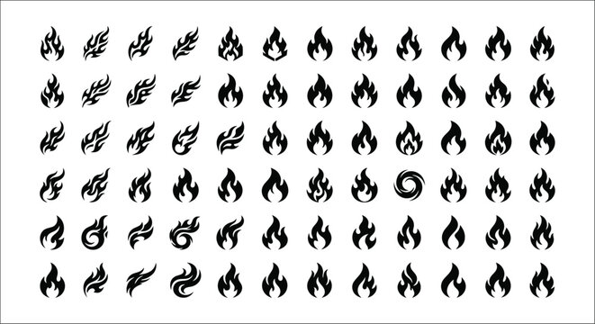 Flame Silhouettes A Collection Of Black Fire Shapes Against A White Background flames burning combustion heat