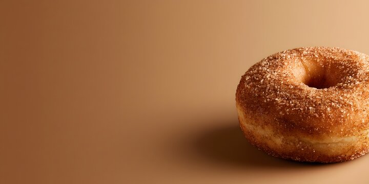 Delicious golden-brown sugar donut isolated on a smooth warm brown background with negative space for copy. Perfect for bakery, dessert, and food concept designs. (173 characters)