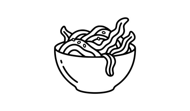 Japanese Seaweed Salad Bowl Black Outline Line Icon Vector Illustration