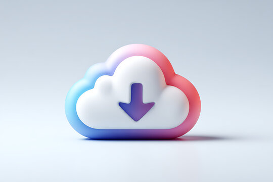 Colorful cloud download icon, soft gradient design, modern digital symbol for cloud storage, web and app interface
