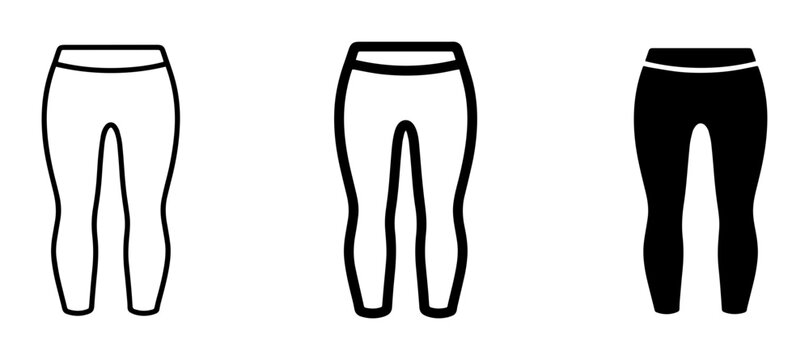 3 Icon Set: Leggings, Tights, Pants Icons. Outline and Solid Fill Styles for Fashion and Apparel Design.
