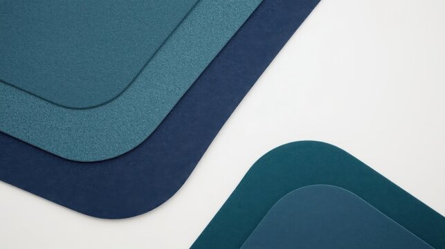Paper shapes with smooth curves overlap in deep blue and teal tones to provide an elegant aesthetic for modern layouts.