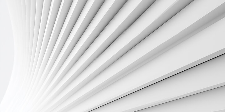 Abstract 3D render of white geometric overlapping panels in a fan shape
