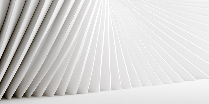 Abstract 3D render of white geometric overlapping panels in a fan shape