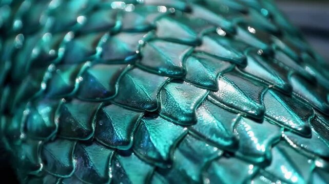 Macro Shot of Shimmering Emerald Green Mermaid Tail Scales Glistening Under Sunlight, Cinematic 1080p Motion Background