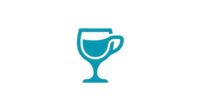 An abstract vector icon combining a wine glass and a coffee cup shape with a handle in solid blue, isolated on a white background