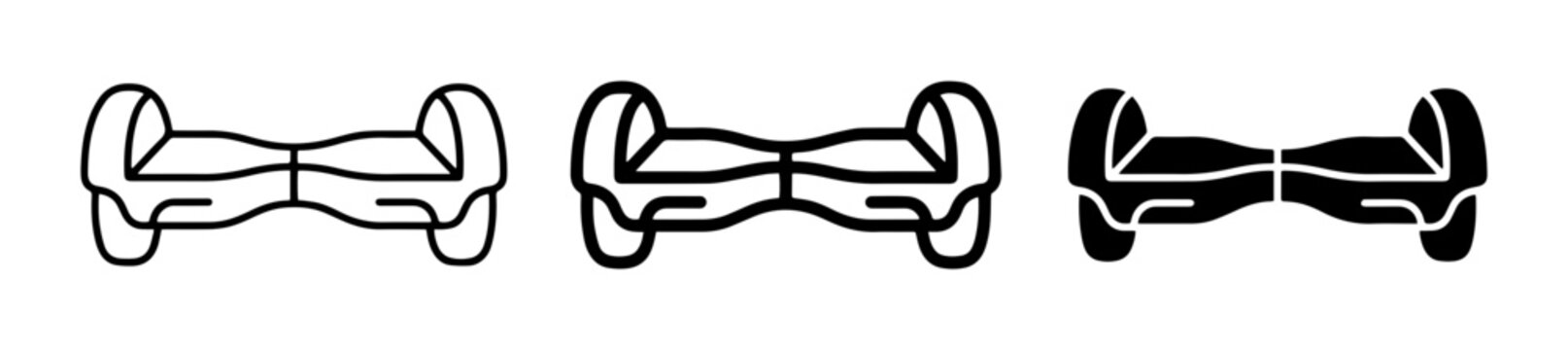 Hoverboard Icons Set: Electric Scooter Silhouettes, Personal Transport Symbols, Two-Wheel Balance Board Graphics