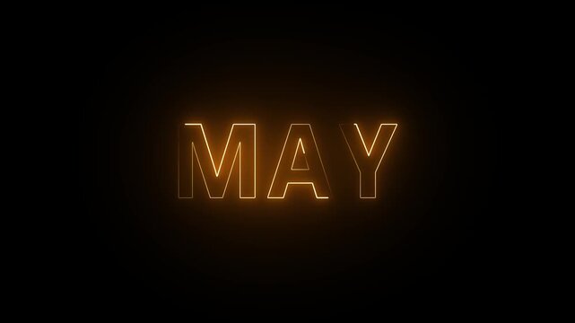 Glowing blue neon text 'MAY' on black background, futuristic calendar concept
