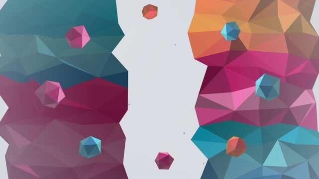 Colorful abstract geometric pattern with floating crystal shapes and low poly texture design