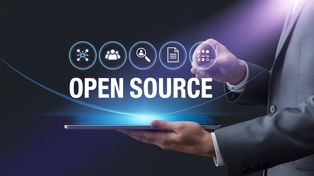 Open source software development and collaborative technology concept