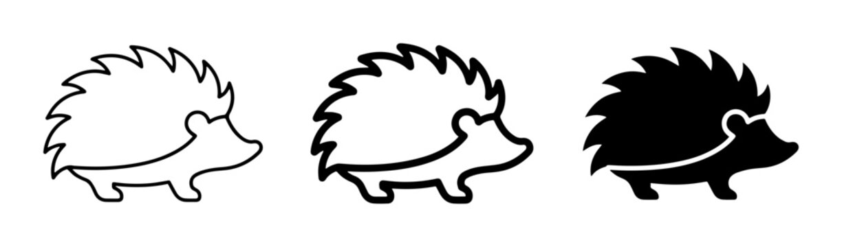 Hedgehog Icon Set, Spiky Mammal Vector Graphics, Cute Animal Silhouettes