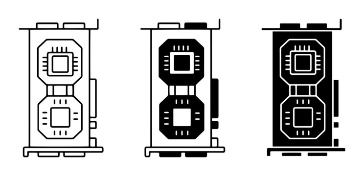 Computer Graphics Card Icons, GPU Hardware Vector Set, Technology Components