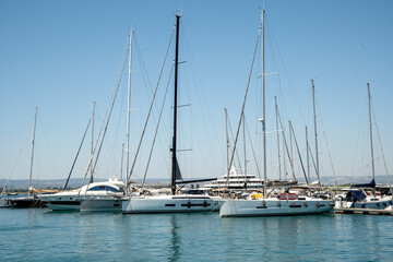 Obraz premium Marina with luxury sailboats in the Mediterranean sea