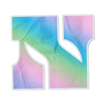Sticker-like capital N is floating on transparent field, with pastel gradient and textured look