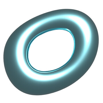 Metallic torus is being shown in 3D render, isolated on transparent background, glowing cyan rim