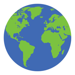 Obraz premium Green and blue globe illustration with continents and oceans world map icon