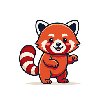 Cute red panda cartoon character standing on white background.