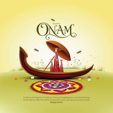 Kerala festival happy onam with boat and flower, use for poster, leaflet , banner. abstract vrctor illustration design