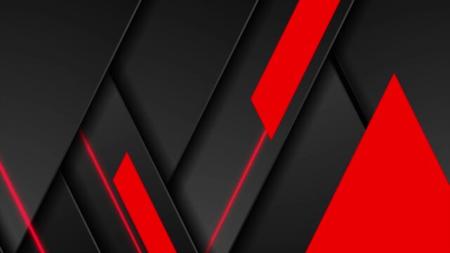 High contrast red and black technology background with triangles and neon lines. Geometric abstract motion design. Seamless loop. Video animation Ultra HD 4K 3840x2160