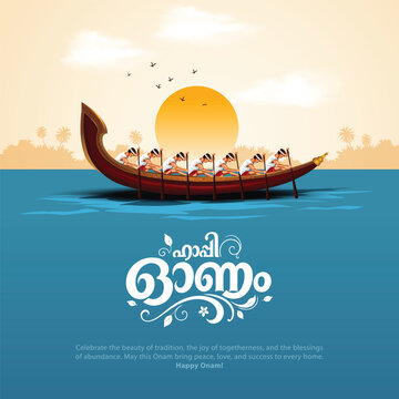 Kerala festival happy onam with boat and people, use for poster, leaflet , banner. abstract vrctor illustration design
