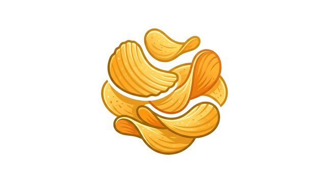 A stylized vector illustration of crispy golden potato chips piled together in a circular arrangement, isolated on a white background