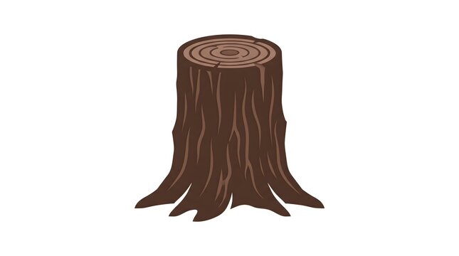 Vector illustration of a brown tree stump with visible annual growth rings on top, isolated on a white background
