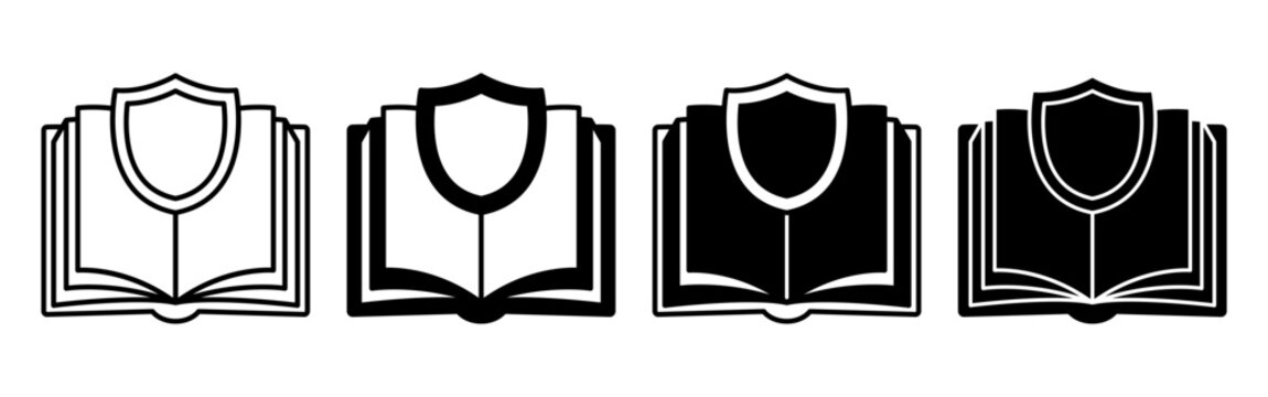 Open Book With Shield Emblem Education Icon.