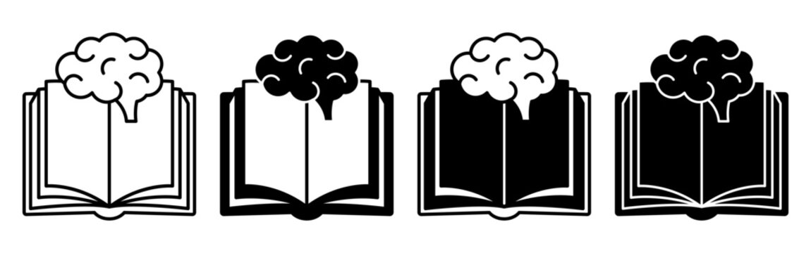 Open Book with Brain Icon Representing Knowledge and Learning.